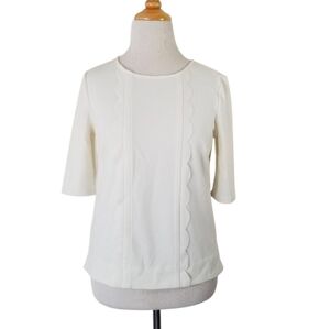 Ann Taylor White Stretch Scallop Top White XS